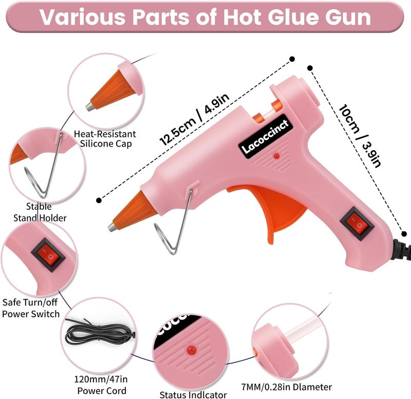 Lacoccinct Hot Glue Gun, Mini Hot Glue Gun Kit with 30 Glue Sticks, Fast Preheating Hot Melt for School Crafts DIY Arts and Quick Home Repairs, 20w Pink - Image 2